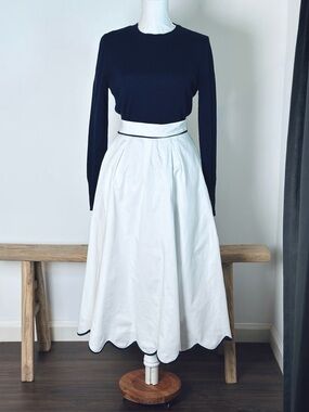 French Connection White Midi Skirt with Scalloped Hem Very good condition Size L